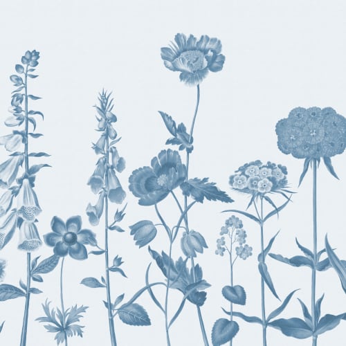 Blue Illustrated Wildflower Mural