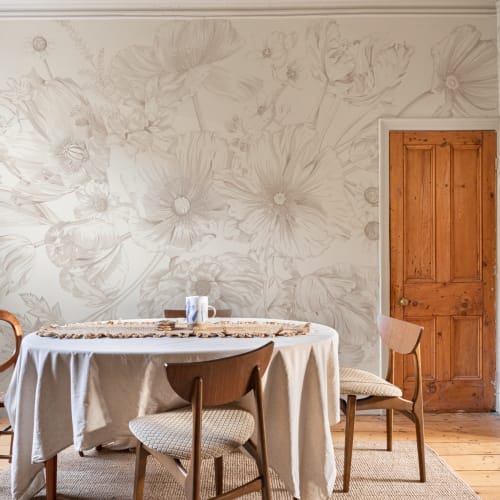 Beige illustreret fototapet med blomsterbuketter
