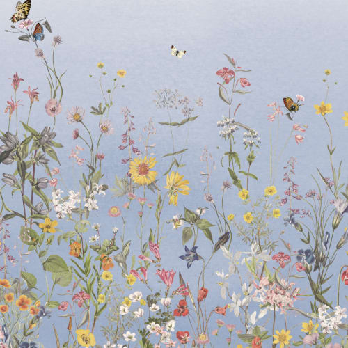 Blue Ombre Wildflower and Butterfly Mural