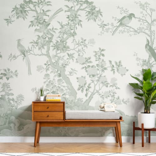 Tintgroene Chinoiserie Vintage Tuinlandschap Muurschildering