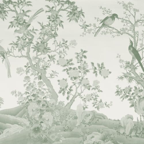 Tintgroene Chinoiserie Vintage Tuinlandschap Muurschildering