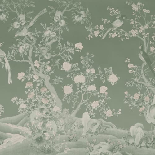 Grønn Chinoiserie Vintage hagescene veggmaleri