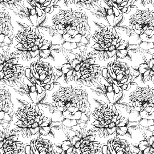 Carta da Parati Bianca e Nera Floreale con Peonie Grandi