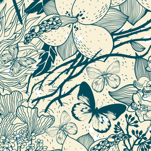 Blue Insect Pattern Wallpaper Mural