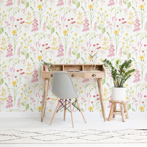 Rosa fingerhandske och glöm mig inte blommaträdgård fototapet