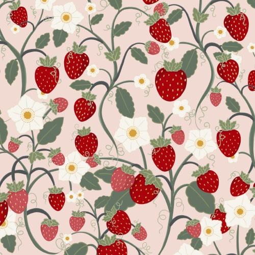 Carta da Parati Fragole in Rosa e Rosso