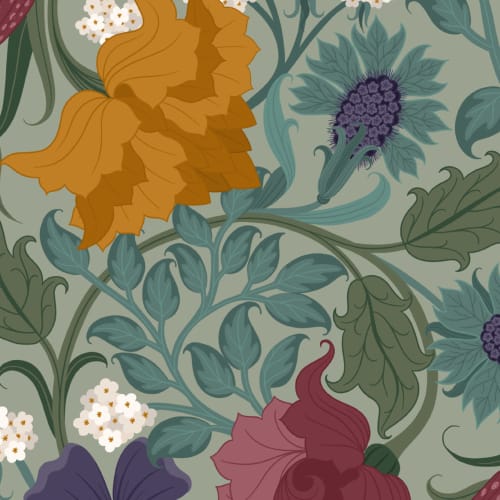 Vintage fargerike og grønne blomstergjenta mønster tapeter