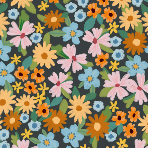 Papier peint fleuri multicolore sur fond bleu marine