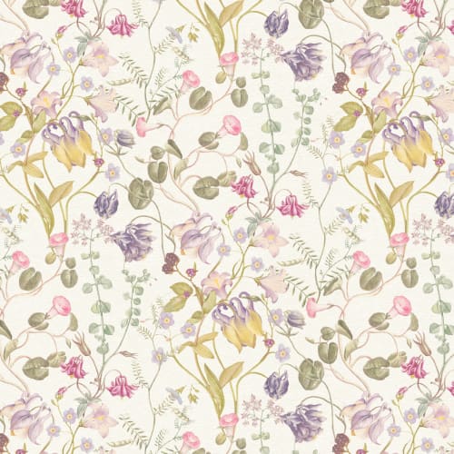 Evelina Papier peint floral rose avec motif botanique vintage dessiné à la main