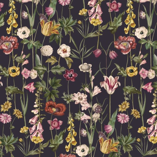 Mörk illustrerad vildblomma tapet
