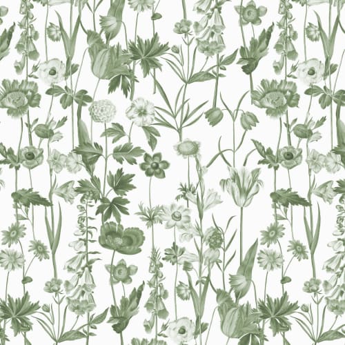 White Illustrated Wildflower Wallpaper