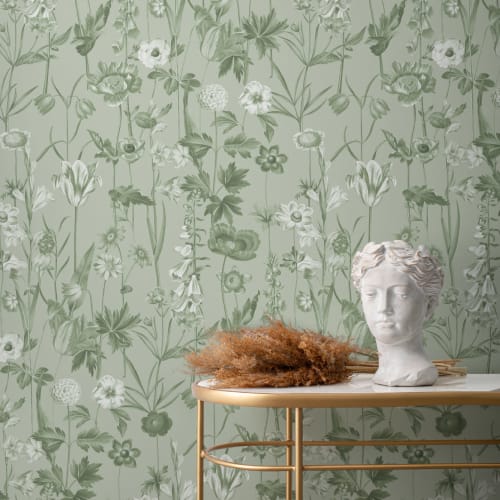 Grön illustrerad vildblomma tapet