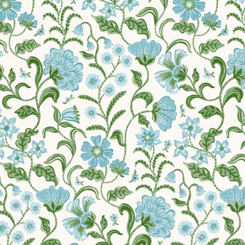 Blue Indian Style Floral Wallpaper