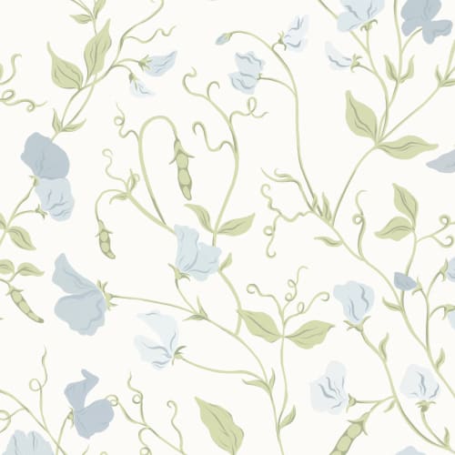 Förtrollande mural-tapeter med blå blomsterärter och slingrande rankor
