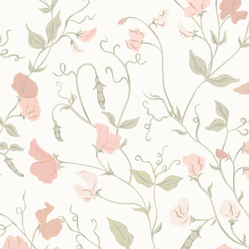 Pink Sweet Pea Floral & Vines Mural
