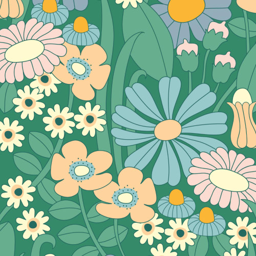 Elizabeth Olwen Groovy Meadow Green Mural