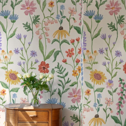 Neutral Hand Drawn Wildflowers Mural