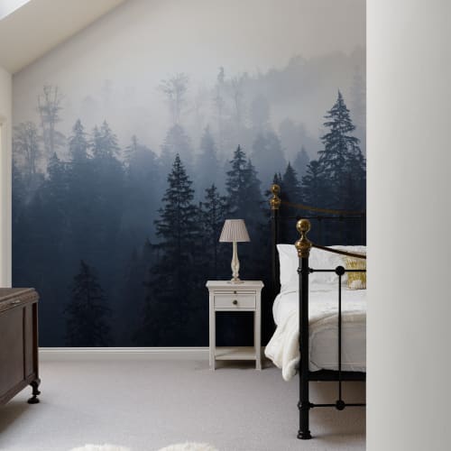 Misty Blue Ombre Forest Wallpaper Mural