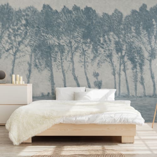 Vintage Rainy Forest Wall Mural in Atmospheric Blues
