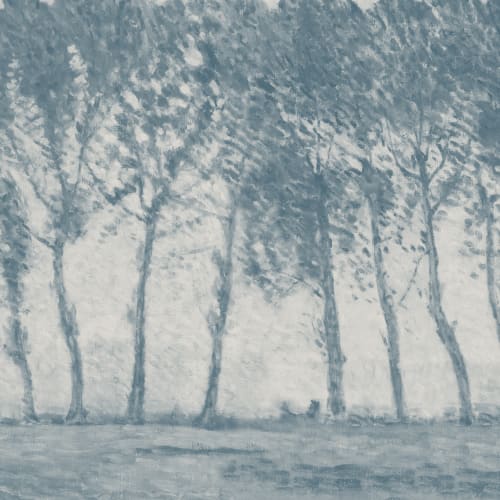 Vintage Rainy Forest Wall Mural in Atmospheric Blues