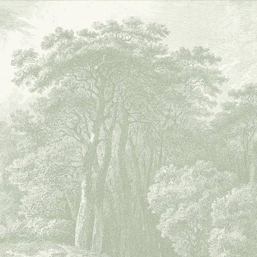 Vintage Forest etsaus kuvatapetti salvia vihreä sävyjä