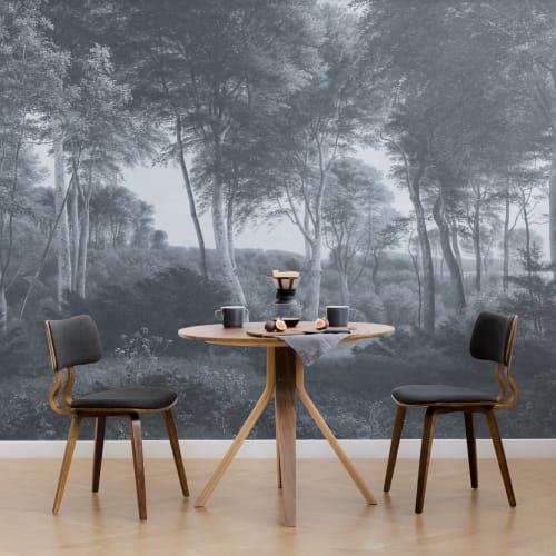 Mural de pintura de paisagem de floresta azul