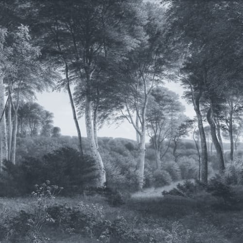 Mural de pintura de paisagem de floresta azul