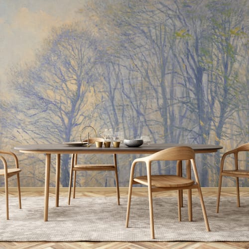 Blue Loosely Painted Forest Mural
