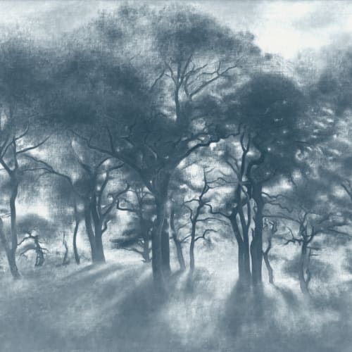 Blue Misty Forest Oil Painting Mural