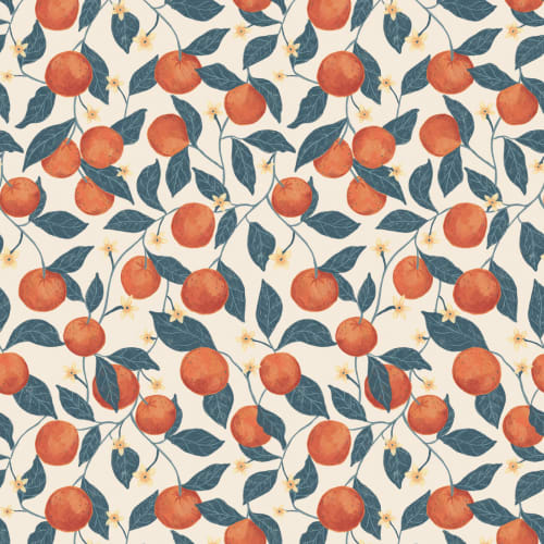 Beige Botanical Oranges Mural