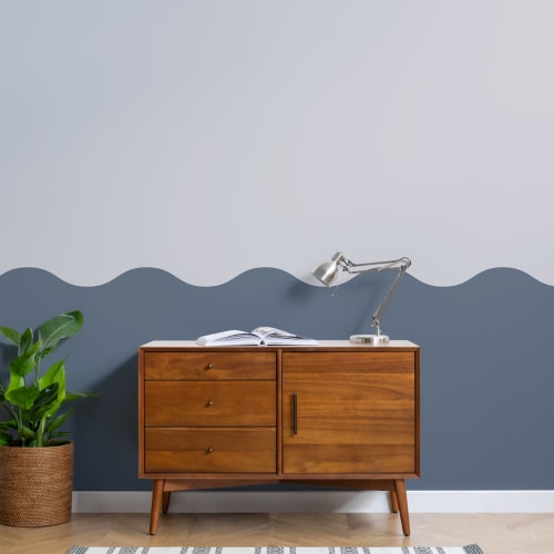 Navy Blue Two-Tone Wave Effect Geometric Wallpaper Mural