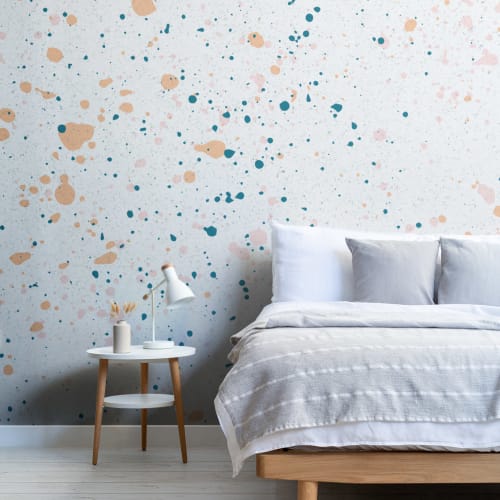 Fun Peach & Green Speckle Wallpaper Mural