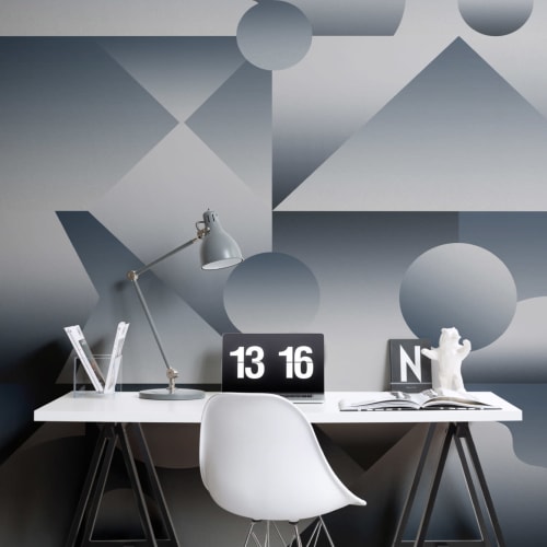 Mural Papel Pintado Degradado con Formas Geométricas Azul Oscuro