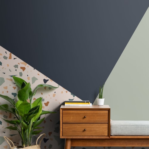 Verde, marin și portocaliu Terrazzo Geometric Prism Wallpaper Mural