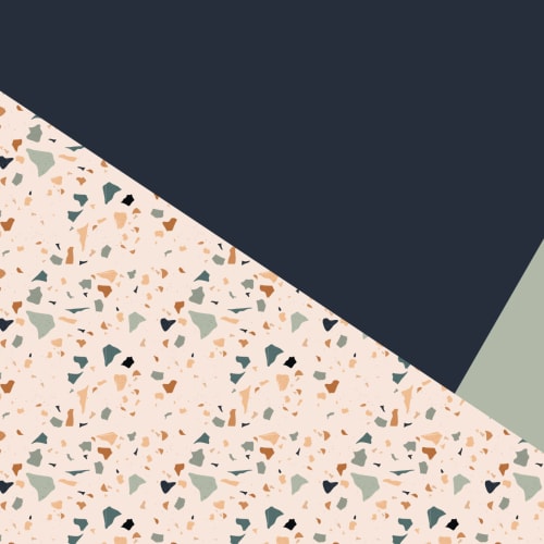 Verde, marin și portocaliu Terrazzo Geometric Prism Wallpaper Mural
