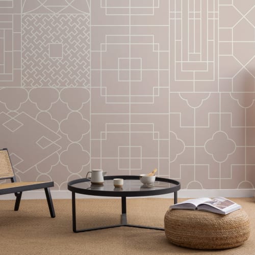 Mural de papel de parede geométrico cor-de-rosa de estilo chinês