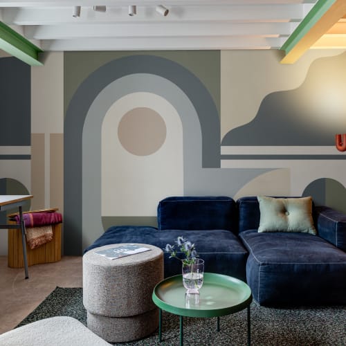 Grön Mid Century Modern Geometrisk Mural-tapeter