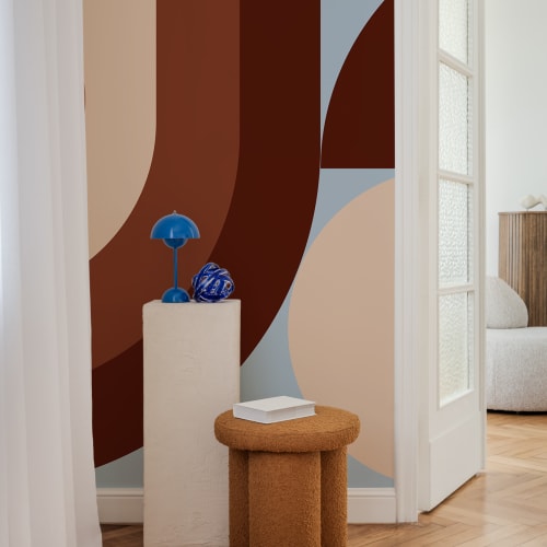 Verbrand Oranje Geometrisch Patroon Hedendaagse Muurschildering
