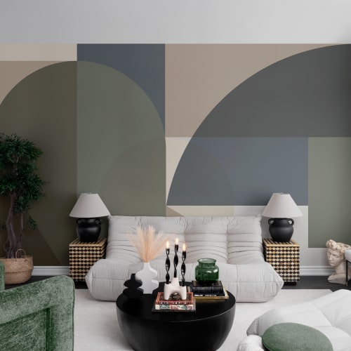 Grön geometrisk samtida mångfärgad mural-tapeter för moderna utrymmen