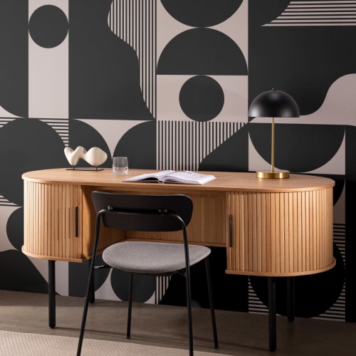 Bold negru și bej Abstract Geometric Wallpaper Mural
