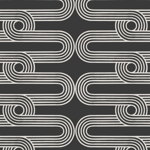 Black & White Stripes and Curves Repeat Pattern Wallpaper