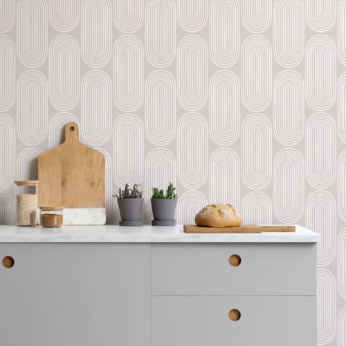 Neutraal Zen Geometrisch Curven Herhaal Patroon Behang