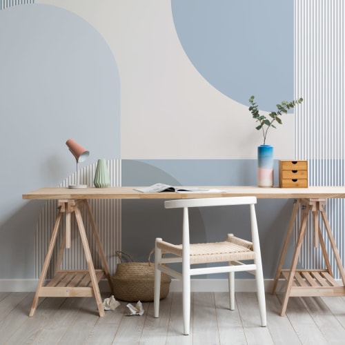Blue Scandinavian Geometric Mural