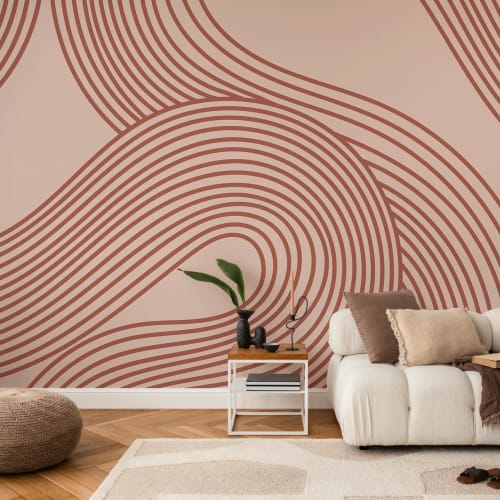 Murale in terracotta a linee curve del giardino zen