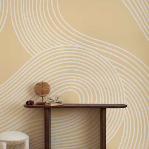 Yellow Curvy Lines Modern Zen Garden Mural
