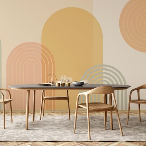 Bright Retro Geometric Arches Mural