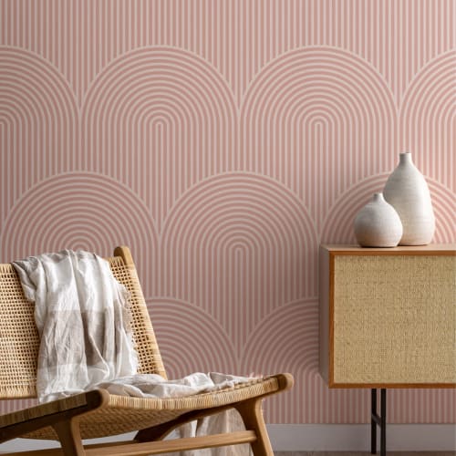 Carta da Parati Geometrica a Circuiti di Righe Color Nudo