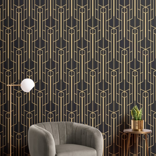 Yellow & Black Geometric Repeat Pattern Wallpaper