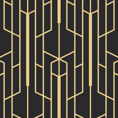 Yellow & Black Geometric Repeat Pattern Wallpaper