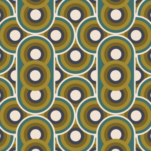 Carta da Parati Geometrica Verde con Cerchi